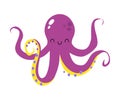 Purple Octopus with Tentacles as Sea Animal Floating Underwater Vector Illustration Royalty Free Stock Photo