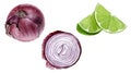 Purple onion bulb lime set watercolor isolated on white background