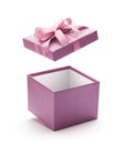 Purple Open Gift Box Isolated on White Royalty Free Stock Photo