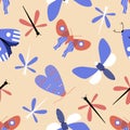 Purple and orange butterflies, in a seamless pattern design Royalty Free Stock Photo