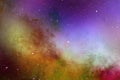 purple and orange colorful dramatic space with colorful galaxies and stars for background