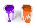 Purple and orange paint dripping from the sides of paint cans Royalty Free Stock Photo