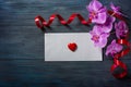 Purple Orchid and envelope Royalty Free Stock Photo