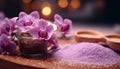 Purple orchid, fresh flower, nature beauty, relaxation, aromatherapy, organic spa treatment generated by AI