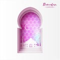 Purple Origami Mosque Window Ramadan Kareem Greeting card Royalty Free Stock Photo