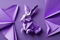 Purple origami rabbit with geometric shapes and paper elements on a solid violet background Royalty Free Stock Photo