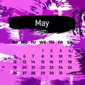 Purple page for may 2024. Square calendar planner for month. Template for design