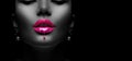 Purple Paint dripping, lipgloss drops on sexy lips, bright liquid paint on beautiful model girl`s mouth, black skin. Lipstick Royalty Free Stock Photo