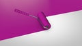 Purple paint roller painting wall 3d render