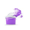 Purple Paint Splashing Out Of Plastic Can. Over White Royalty Free Stock Photo