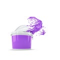 Purple Paint Splashing Out Of Plastic Can. Over White Royalty Free Stock Photo