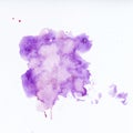 Purple paint splatter. Paint splash on white background. Watercolor texture, effect template Royalty Free Stock Photo