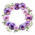 Purple Pansy Wreath: Majestic Watercolor Design With Pressed Lavender Flowers