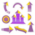 Purple paper arrow and yellow paper arrow stickers with shadows