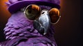 Purple Parrot Wearing Sunglasses And Hat: A Vray Tracing Chromepunk Portrait
