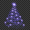 Purple particle wave in form of christmas tree