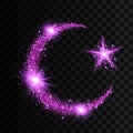 Purple particles wave in form of crescent and star