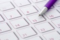 Purple Pen on calendar 1 Royalty Free Stock Photo