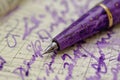 Purple Pen Resting on a Sheet of Paper Royalty Free Stock Photo