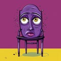 Surrealistic Cartoon Chair Illustration With Intense Portraiture And Raw Character