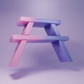 Purple Picnic table with benches on either side of the table icon isolated on purple background. Minimalism concept. 3D Royalty Free Stock Photo