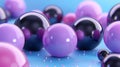 Purple, Pink and Black Spheres on a Blue Surface A Playful Abstract Background, 3D Render Royalty Free Stock Photo