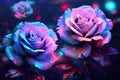 Purple Pink And Blue Rose Flowers Glitter Super Detail