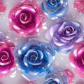 Purple Pink Blue Rose Flowers Glitter Super Detail Seamless Background. Generative AI Royalty Free Stock Photo