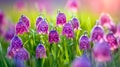 Purple and pink checkered Fritillaria Meleagris in a fresh spring setting