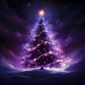 Purple pink Christmas tree at night against the clouds of the sky. Illustration. Xmas tree as a symbol of Christmas of the birth Royalty Free Stock Photo