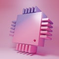 Purple-pink Computer processor with microcircuits CPU icon isolated on pink background. Chip or cpu with circuit board Royalty Free Stock Photo