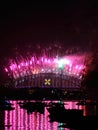 Purple pink fireworks display on Harbour Bridge Sydney