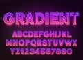 Purple Pink gradient neon alphabet on a dark background . Royalty Free Stock Photo