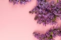 Purple and pink lilac flowers. Bouquet of lilac on pink background. With space for your text - Image Royalty Free Stock Photo