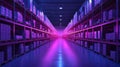 Purple And Pink Neon Lit Warehouse Interior Royalty Free Stock Photo