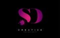 Purple Pink SD S D Letter Logo Design with Ink Watercolor Splash Spill Vector