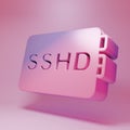 Purple-pink SSHD card icon isolated on pink background. Solid state drive sign. Storage disk symbol. Minimalism concept Royalty Free Stock Photo