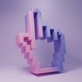 Purple Pixel hand cursor icon isolated on purple background. Pointer hand cursor. Minimalism concept. 3D render Royalty Free Stock Photo