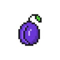 Purple pixel plum. Sweet blue fruit with green leaf fresh tasty dessert with rich flavor