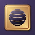 Purple Planet Venus icon isolated on purple background. Gold square button. Vector