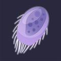 Purple Plankton Water Organism with Tentacles Free Floating on Dark Background Vector Illustration