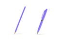 Purple plastic ballpoint pen and pencil on a white background. Royalty Free Stock Photo