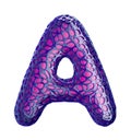 Purple plastic letter A with abstract holes. 3d