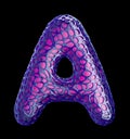 Purple plastic letter A with abstract holes. 3d