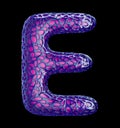 Purple plastic letter E with abstract holes. 3d