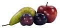 Purple plums pear and apples Royalty Free Stock Photo