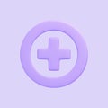Purple plus symbol isolated on purple background