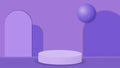 Purple podium background with big ball and curved wall. Vector illustration