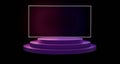 Purple podium with laser frame and glowing