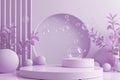 Purple Podium Stage with Soap Bubbles , Aesthetic Product Showcase